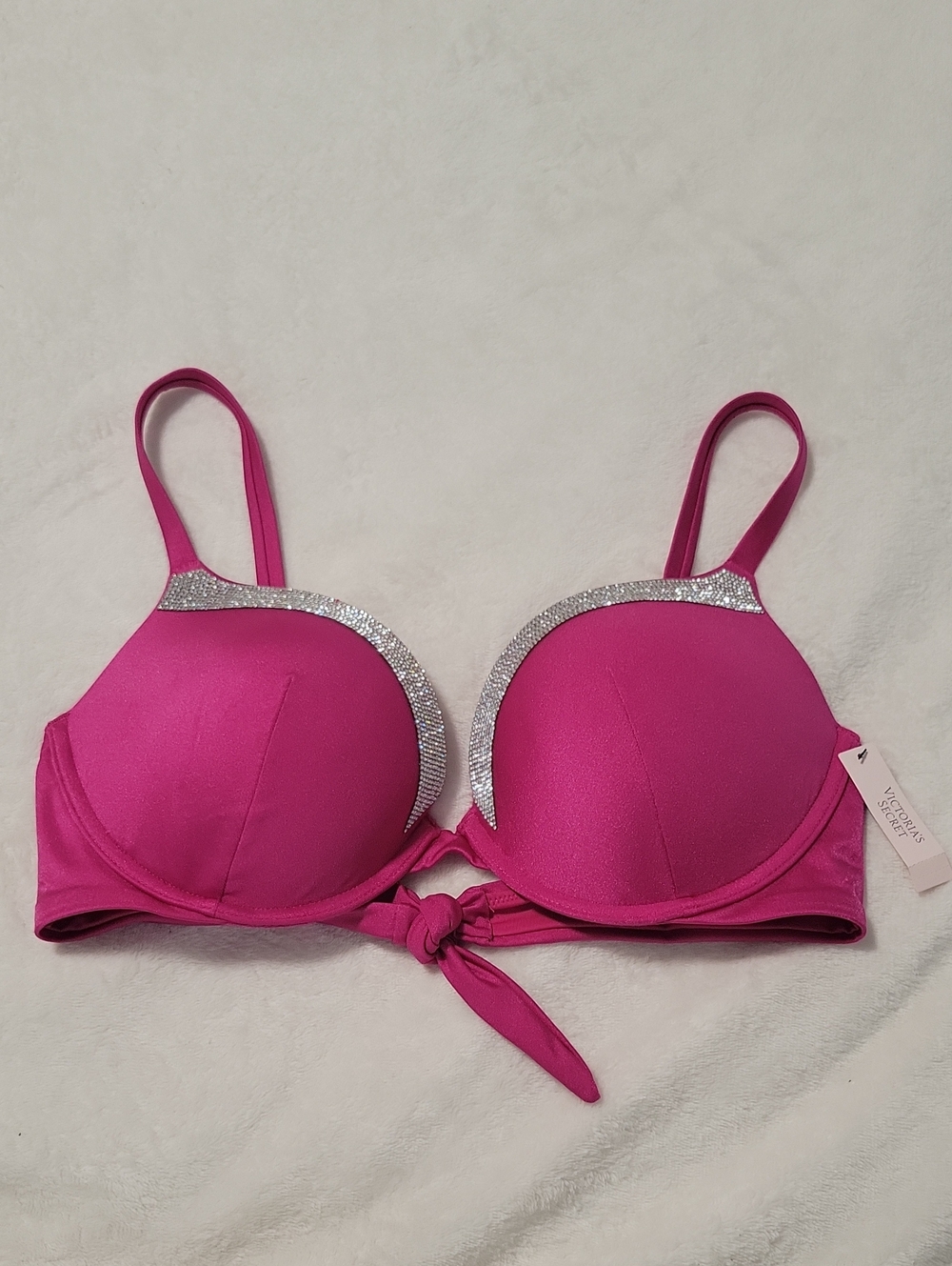 Victoria's Secret Hot Pink Push-Up Bra with Silver Rhinestone Trim